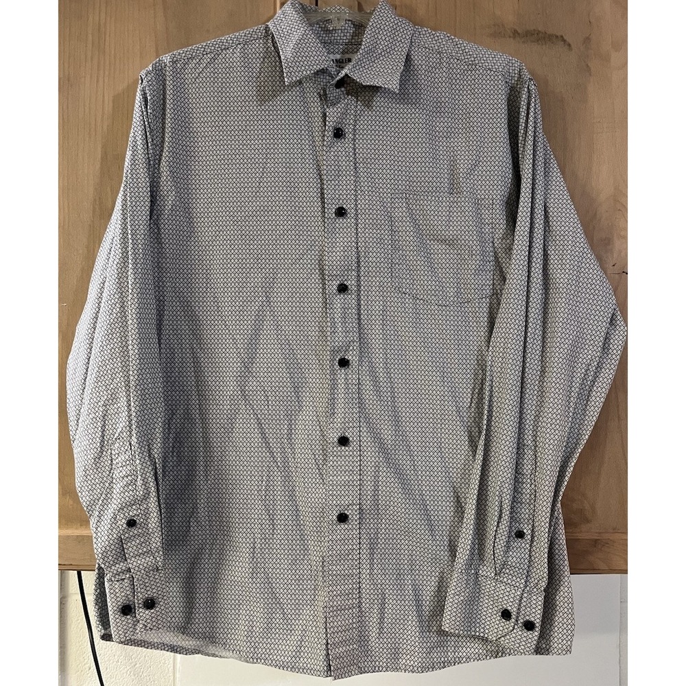 Wrangler Button Down Shirt Mens Large White Black Geometric Diamond Long Sleeve